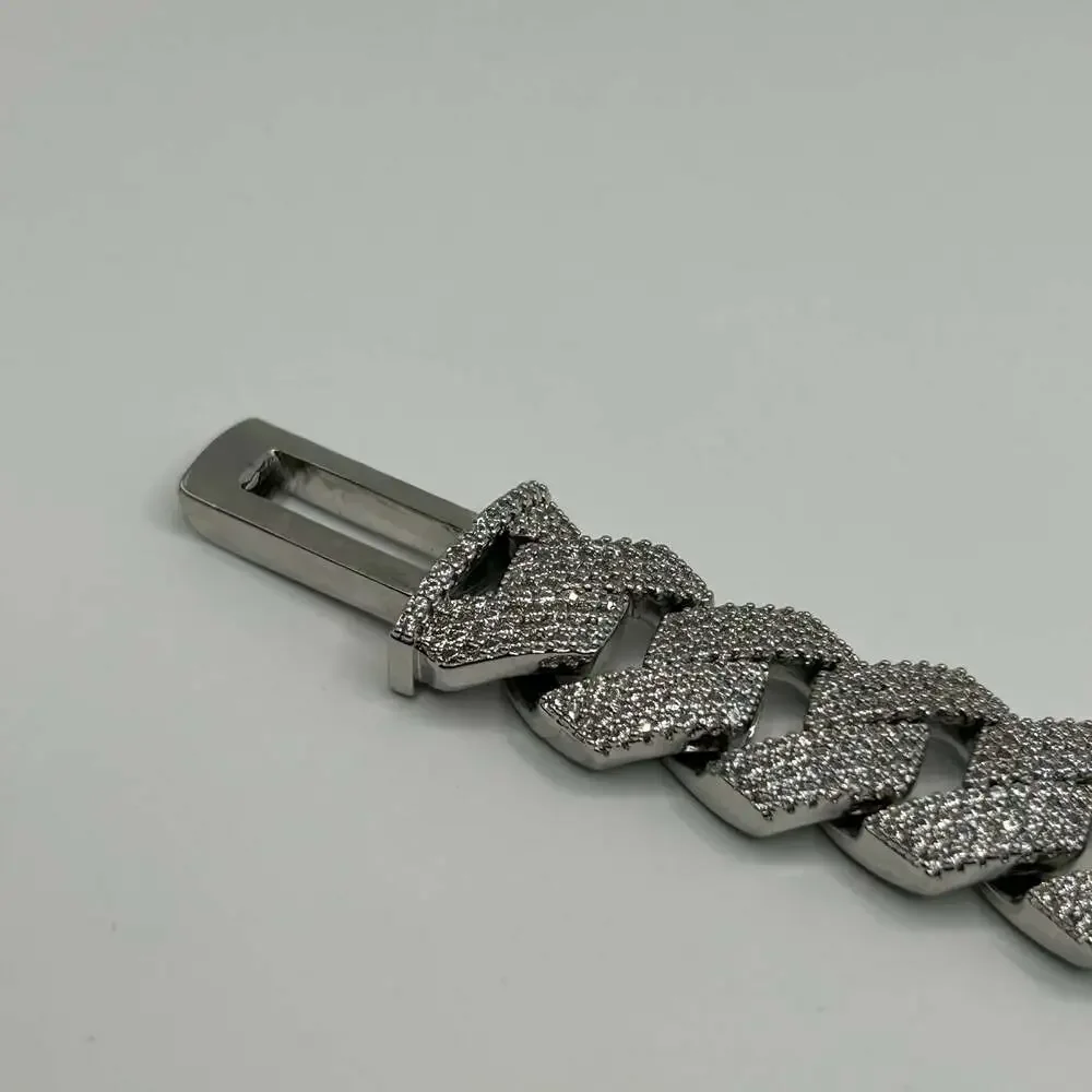 Moissanite Cuban Bracelet Silver 15mm New 4 Row 6.75 Inch Vvs1 Passes Tester